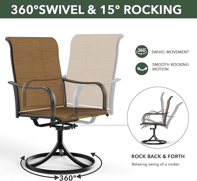 7-Piece Outdoor Dining Set, 6 Swivel Chairs & 63'' Rectangular Dining Table with All Weather Frame Furniture Set -Brown Style2