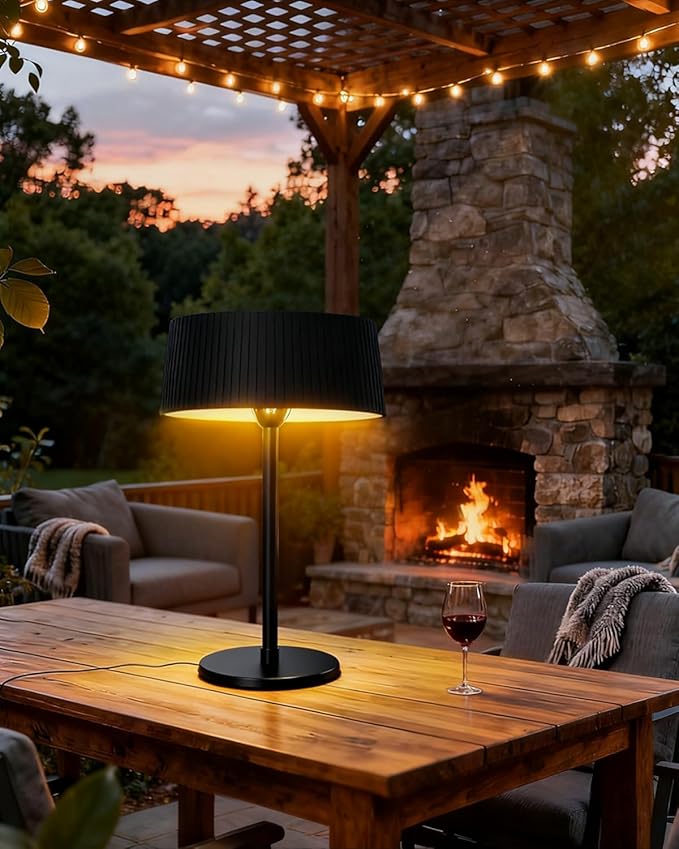 Electric Infrared Patio Heater, Indoor & Outdoor 1500W Electric Tabletop Heater with IP55 Waterproof, Tip-Over Protection, Quiet Operation, Perfect for Garden, Balcony, Garage, Backyard