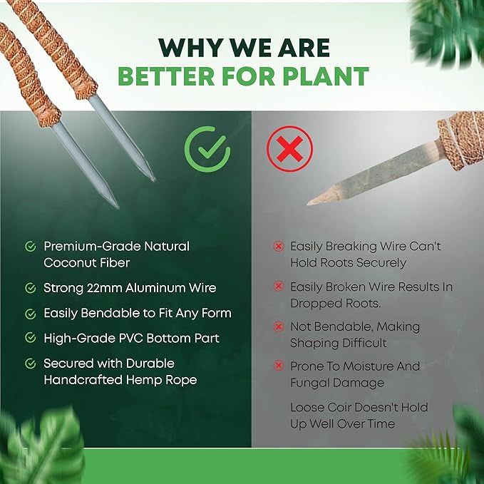 2 Pack Moss Pole for Plants Monstera, 28 Inch Bendable Plant Pole for Plant Support, Coco Coir Moss Poles for Climbing Plants, Handmade Moss Sticks for Creeper Plants Grow Upwards