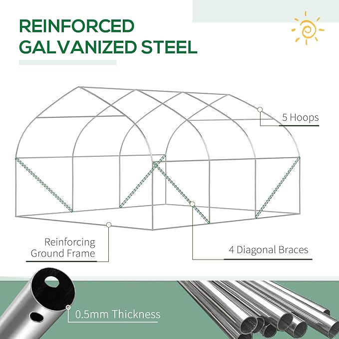 Outsunny 11.5' x 10' x 6.5' Walk-in Tunnel Greenhouse, Green House with Zippered Mesh Door, 7 Mesh Windows & Roll-up Sidewalls, Upgraded Gardening Plant Hot House with Galvanized Steel Hoops, Green
