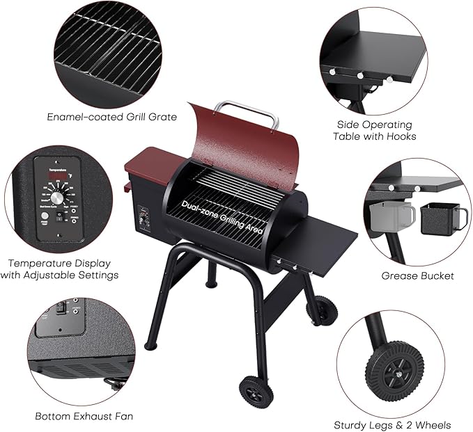Pellet Smoker Grill Wood Pellet Grill Electric BBQ Grill Smoker For Outdoor Backyard With Auto Feed & Pid Temperature Control 180-425°F, 456 Sq.In Cook Area