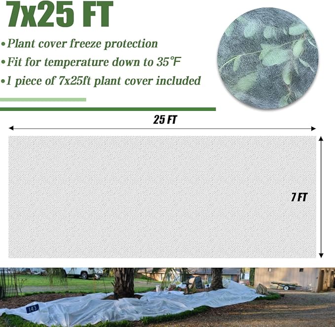 Plant Covers Freeze Protection, 7FT x 25FT 0.9oz Reusable Floating Row Cover Plant Blankets Frost Cloth for Clod Winter Frost Sun Pest Protection