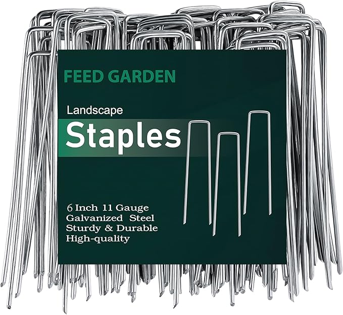 FEED GARDEN 6 Inch 1000 Pack Galvanized Landscape Staples 11 Gauge Anti-Rust Garden Stakes Landscaping Fabric SOD Pins Yard Stakes for Weed Barrier Fabric