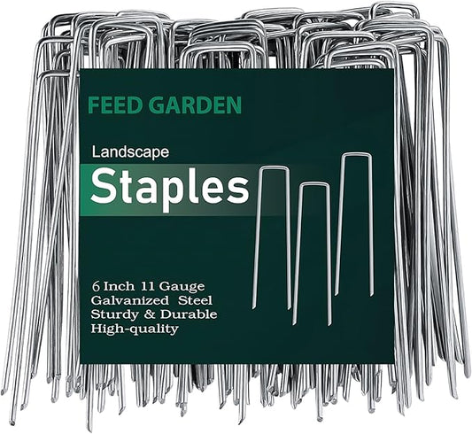 FEED GARDEN 6 Inch 1000 Pack Galvanized Landscape Staples 11 Gauge Anti-Rust Garden Stakes Landscaping Fabric SOD Pins Yard Stakes for Weed Barrier Fabric