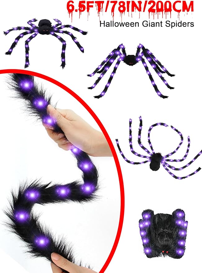 Halloween Decorations Outside Giant Spider：Acina Outdoor Decor Lighted Spider 6.6FT, Light Up with 90 LED for Yard Porch Gardens Lawns Party (6.5FT/78IN/200CM Halloween Giant Spider)