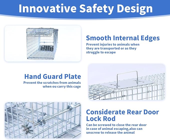 24” Humane Animal Trap Live Animal Trap Cage for Squirrels Small Stray Cats Rabbits Groundhogs Moles Gophers and Chipmunks up to 5.5 lbs Galvanized Rustproof Live Animal Cage Trap