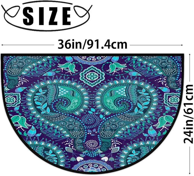 cfpolar Half Round Door Mat, Ocean Boho Semicircle Door Mats, Non Slip Area Rug Soft Doormat for Front Door Indoor Entrance Welcome Mat for Garage Patio Home Decor 24 x 36 in