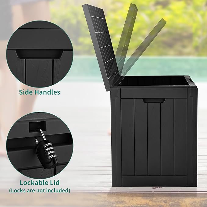 YITAHOME 31 Gallon Outdoor Storage Deck Box, Waterproof Resin Package Delivery and Storage Box with Lockable Lid for Patio Furniture Cushions, Pool Accessories, Garden Tools, Black