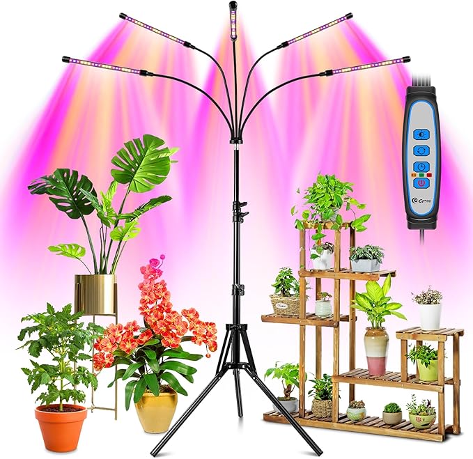 Wolezek Grow Lights for Indoor Plants, 100 LEDs Full Spectrum Plant Lights for Indoor Growing with Adjustable Stand, 5-Heads Grow Lamp with Auto 6/12/16H Timer, 3 Light Modes, 5 Levels Dimmable