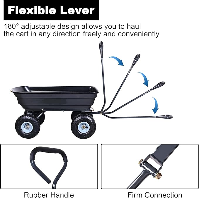 AAIN 600 Lbs Poly Garden Dump Cart,Camping Beach Wagon with 180° Rotating Handle and 10"Pneumatic Tires,Practical Heavy Duty Yard carts and Wagons,Quick Release Utility Wheel Barrow Trolley,Green A078