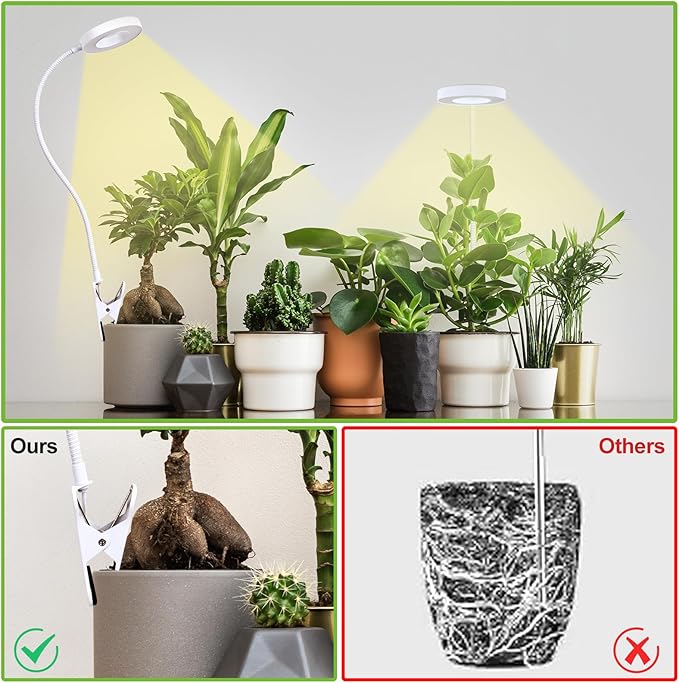 Clip on Grow Lights for Indoor Plants, 96 LEDs Full Spectrum Plant Light with Auto On/Off Timer (4/8/12H), 3 Light Modes, 10-Level Dimmable for Succulents, Small Plants (White, 2 Pack)