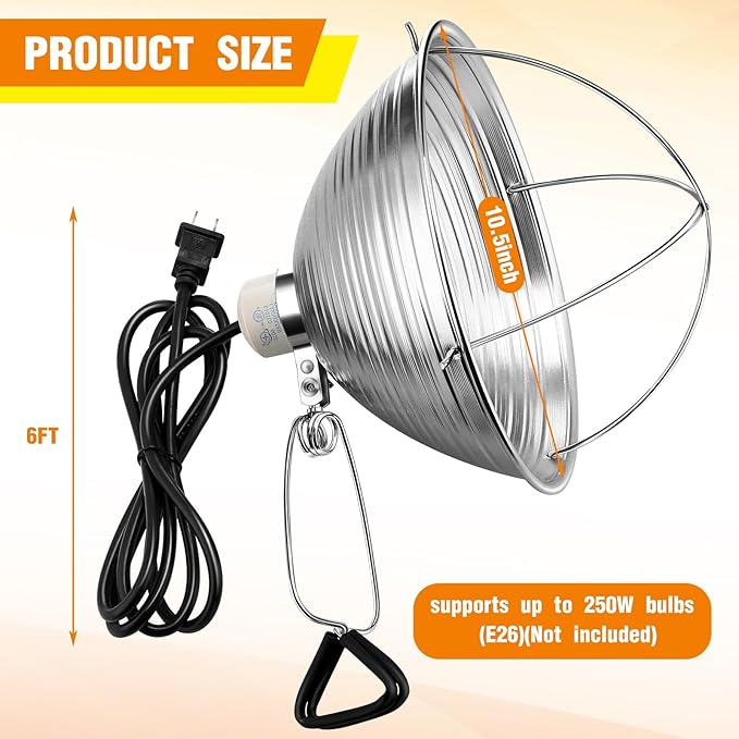 Macarrie 12 Pack 10.5 Inch Clamp Lamp Light with Aluminum Reflector, 6ft SPT-2 18awg Cord and Adjustable Stand Fixture E26 Socket, up to 150 Watt, with Bulb Guard