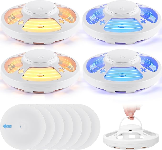 4 Pcs Flea Traps for Inside Your Home with 8 Sticky Pads, Bed Bug Tick Killer Flea Light Gnat Traps Pest Control, UV Night Light Bug Catcher for Bugs Moths Gnat Indoor and Outdoor(White)