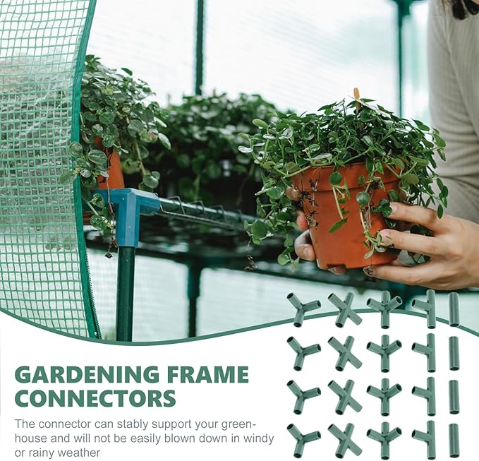 Yardwe Greenhouse Connector - 20 Pcs 16Mm Gardening Frame Joints for Plant Support Versatile 5 Types Pole Connectors for Trellis Shed and Flower Greenhouses