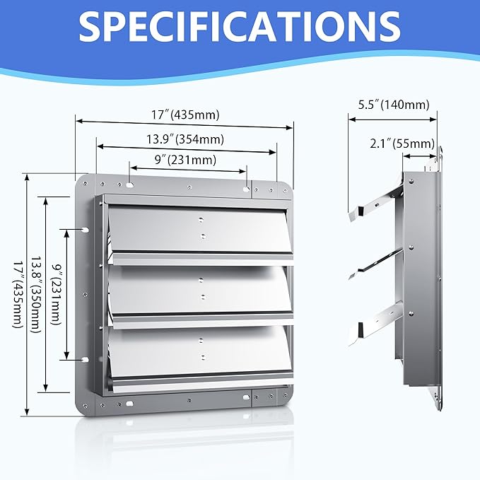 14 Inch Galvanized Shutter Exhaust Louver Vent, Automatic Gravity Shutter Louver Vent for Home Attics, Workshops, Barn, Greenhouse (Motor&Blades are not Included)