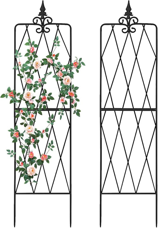 Garden Trellis for Climbing Plants Outdoor, 70"X18" Metal Trellises, Decorative Garden Fencing Flower Trellis with Durable Powder Coating for Vines Plant Rose, Vegetable Support, Black (2, Pattern-A)