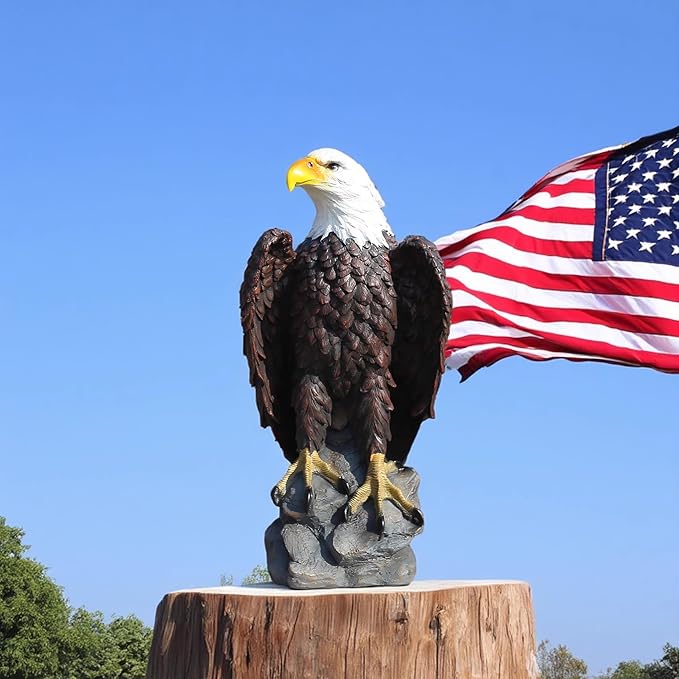 H:23.2in Outdoor Great Eagle Sculpture Garden Decoration Hand-Painted Bald Eagle Decoration - Bald Eagle Statue, Majestic American Indoor/Outdoor American Office, Courtyard Decoration