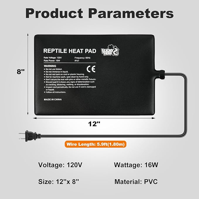 LUCKY HERP Reptile Heat Pad 8x12 Inch 16W Under Tank Terrarium Heating Mat, Reptile Heat Mat, Reptile Heating Pad for Turtle, Lizard, Hermit Crab, Frog, Snake