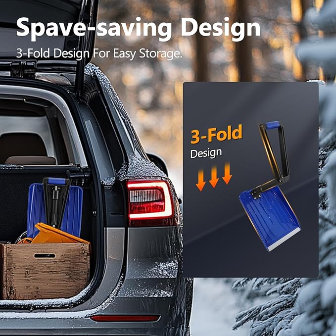 SHANTRA Folding Portable Snow Shovel, Aluminum Edge, D-Grip for Snow Removal, Car Driveway, Garden, Camping