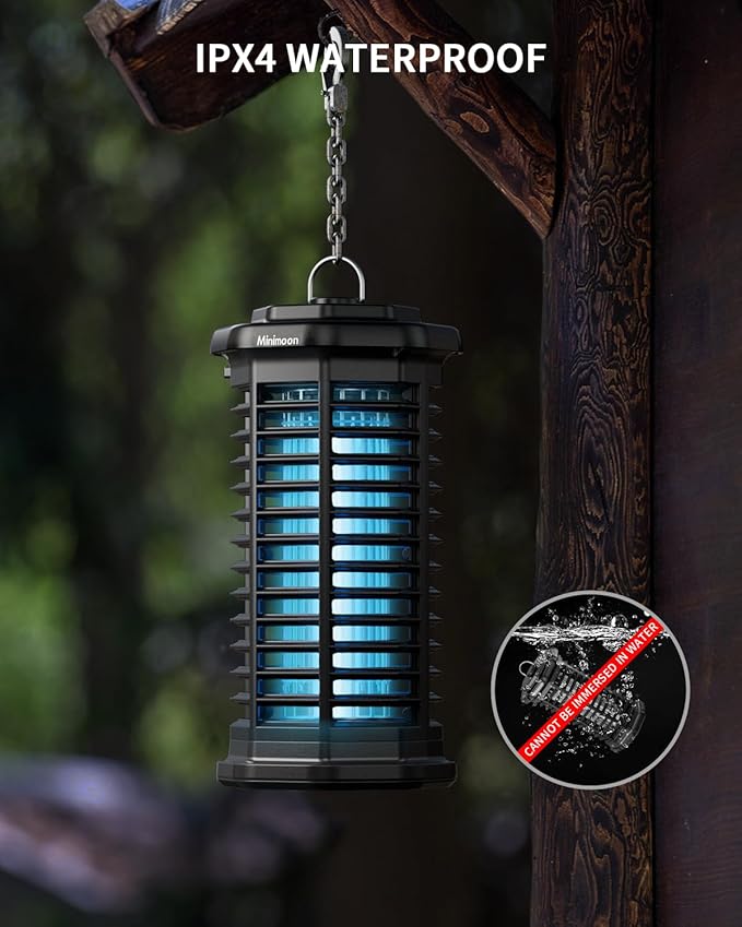 Minimoon Bug Zapper Outdoor 4000V Powerful Electric Mosquito Zapper, 15w Fly Trap Outdoor, IPX4, Corded Fly Zapper for Indoor, Yard, Backyard, Patio, Camping (Black)