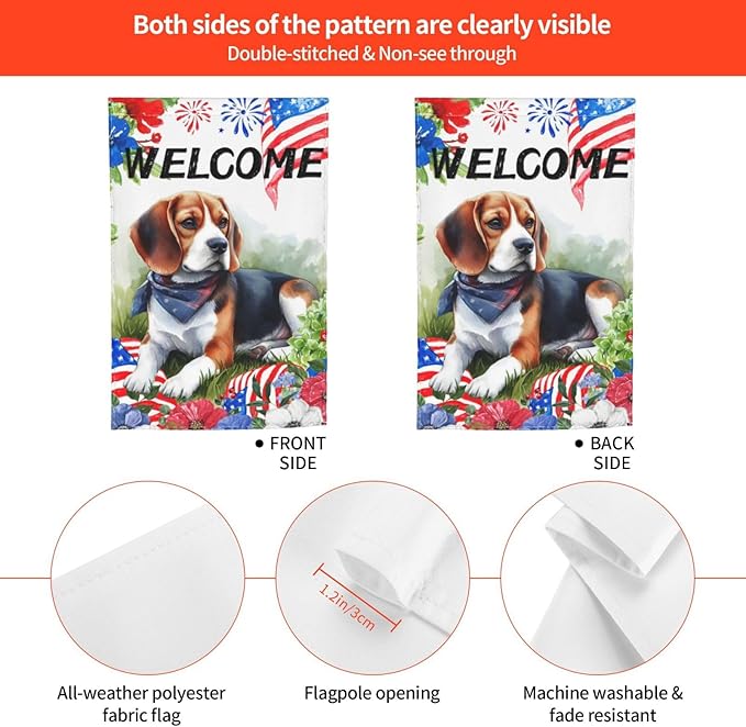Beagle Dog Independence Day Patriotic American Dog Garden Flag Welcome Party Outdoor Outside Decorations Picks Home House Garden Yard Decor 12x18 Inch
