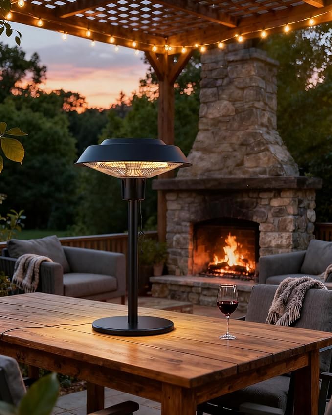 Electric Patio Outdoor Heater, 600W/900W/1500W Infrared Tabletop Heaters for Indoor Oudoor Use, IP55 Waterproof, Tip-over & Overheating Protection, Perfect for Garden, Balcony, Garage, Backyard