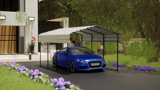 Carport 12 x 20 x 7 ft Charcoal Sturdy All-Steel Heavy Duty Canopy Shelter with Metal Frame for Parking a Car, SUV, Truck, Boat, Motorcycle, and Other Vehicles Outdoor in Your Driveway