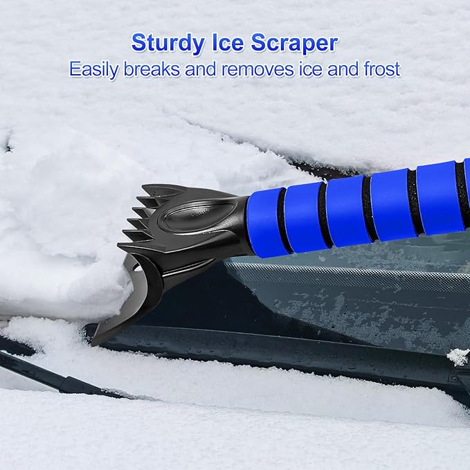 SEAAES 35 Inch Ice Scraper and Snow Brush for Car Windshield, Extendable Snow Scraper Brush with Foam Grip for Truck SUV Vehicle Window - Blue