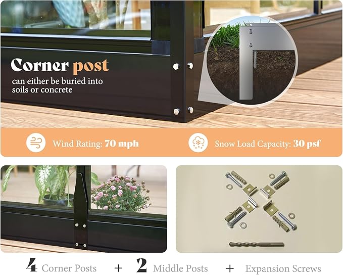 AMERLIFE 12x13.5x9 FT Hybrid Polycarbonate Greenhouse with Quick Connector Fast Assembly Clear Panels, Walk-in Large Aluminum Greenhouses for Outdoors, Swing 2 Doors 4 Vents, Black