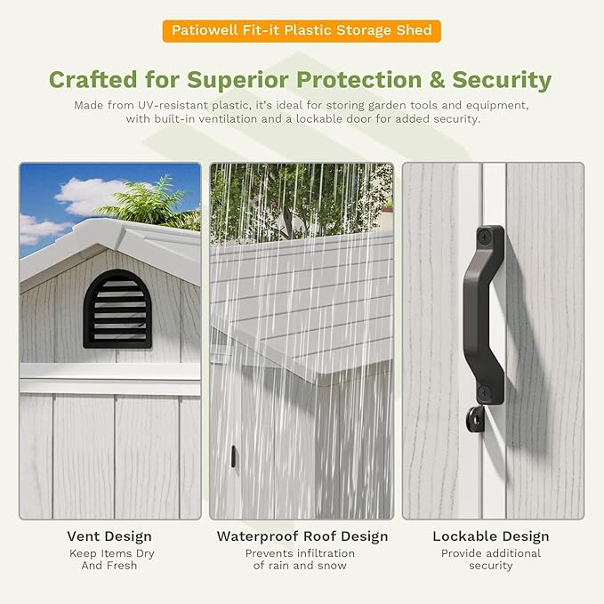 Patiowell 4 x 6 Resin Storage Shed, Outdoor Plastic Garden Shed with Lockable Door & Window, Easy Assembly Tool Shed for Backyard, Light Gray