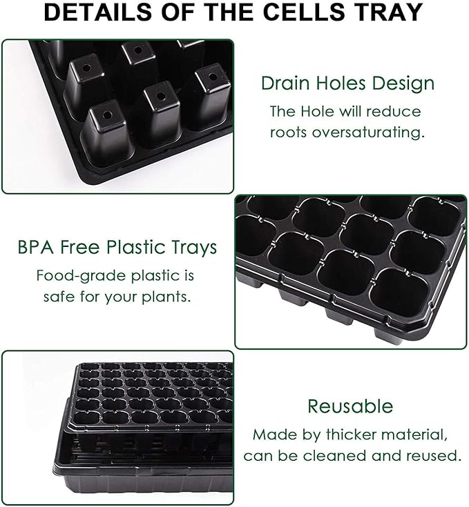 AIFUSI 10 Pack Seed Starter Kit, 72 Cell Seedling Trays Gardening Germination Plastic Tray Nursery Pots Mini Propagator Plant Grow Kit Plug Tray Starting Trays for Seedling Germination