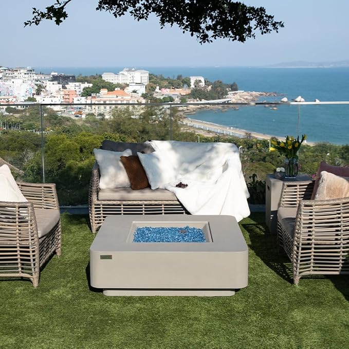 Lucerne Concrete Fire Pit 42".1 x 42 Outdoor Patio Firepit Includes Fire Glass Modern Fire Pits & Outdoor Fireplaces for Garden, Deck, Indoor & Outdoor Heating