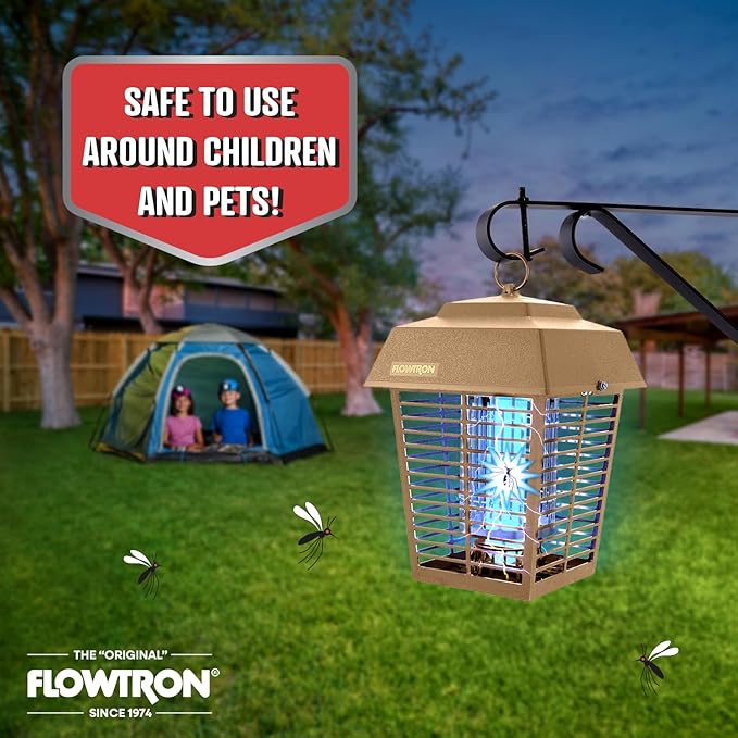 Flowtron Electric Bug Zapper 1/2 Acre Outdoor Insect Control with Dual Lure Method, 15W UV Light & Octenol Attractant for Fly & Mosquito, 5600V Kill Grid, Made in USA, UL Certified - Tan Color