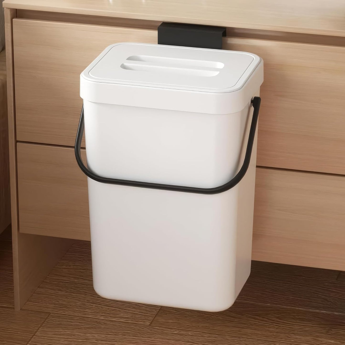 Kitchen Compost Bin - 3.2 Gallons Hanging Trash Can with Lid for Kitchen Bathroom, Under Sink Trash Can, Outdoor Compost Bucket with Lid, 12L(White)