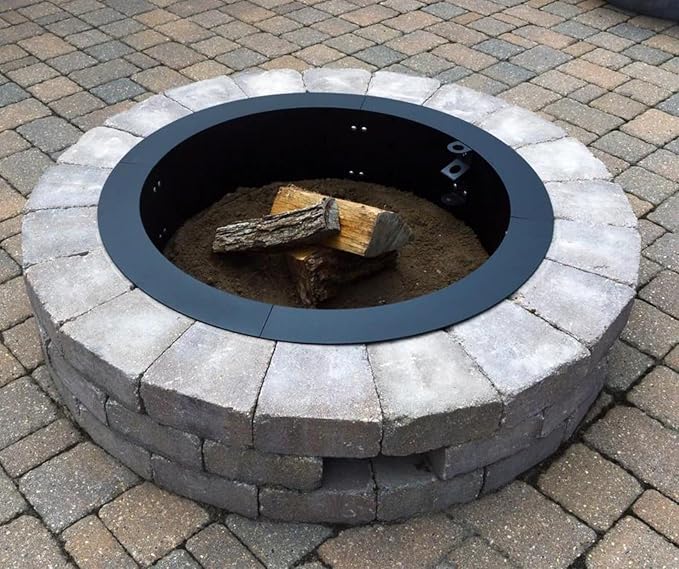 Heavy Duty Black Steel Fire Pit Ring Insert for Outdoors - 31” Round Insert, 38" Outside Flange, 9" Height