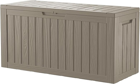 80 Gallon Resin Deck Box, Waterproof Outdoor Storage Bin for Patio Furniture, Pool Accessories, and Garden Tools, Lockable & UV-Resistant, Grey