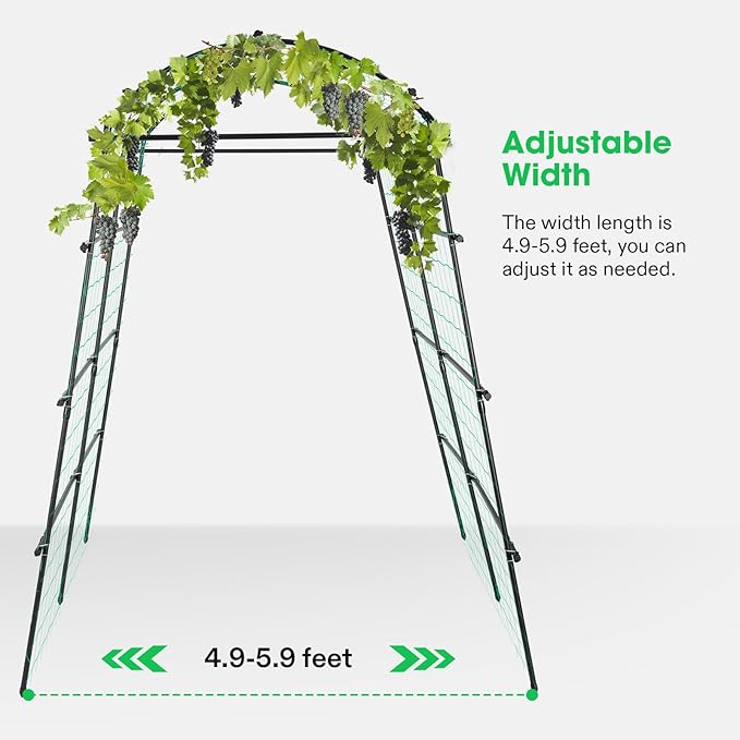 VIVOSUN 7Ft. Arch Trellis for Climbing Plants, 7 x 6 x 7ft Tall Metal Tunnel Trellis, Lightweight Metal Plant Support Archway with Nylon Netting for Climbing Vine, Vegetables, Fruits, Flowers, Black