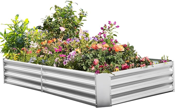 Garden Galvanized Raised Garden Bed Kit - Metal Planter Boxes for Vegetables/Herbs/Flowers, Heavy-Duty Steel Outdoor Garden Box with Reinforced Edges(Rectangular 8X4X1)