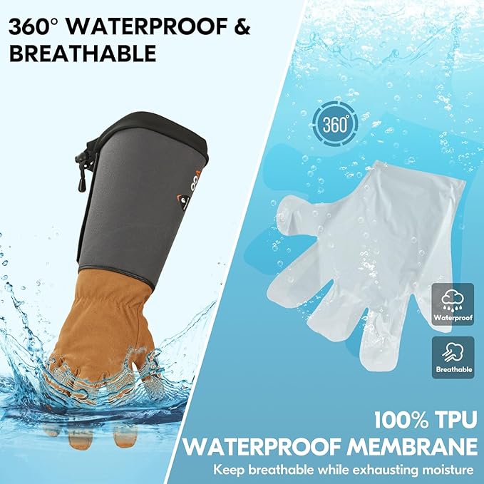 Vgo... Winter Warm Safety Work Gloves Men, Extended Pig Split Leather Cuff,Synthetic Leather, Rose Pruning Thorn Proof,Gardening(Size XL,Brown,SL6592FLWP)