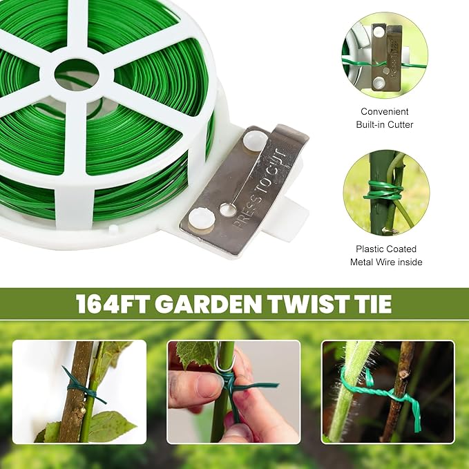 Cucumber Trellis 2 Pack, Foldable A-Frame Garden Trellis for Raised Bed Garden Grow Support with Plant Support Clips, Twist Ties, Plastic Ties, for Cucumber,Tomato, Climbing Plants and Flowers