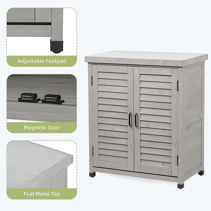 Outdoor Wooden Storage Cabinet Furniture Waterproof Tool Shed with Potting Benches Work Station for Garden Patio