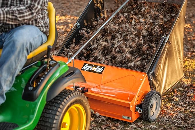 Agri-Fab 45-0492 44" Tow-Behind Lawn Sweeper, 25 cu. ft Hopper Bag Capacity; Leaf & Grass Catcher, with Adjustable Brush Height and Dump From Seat Handle