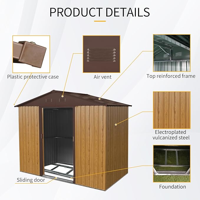 Outdoor Storage Shed, 8x4ft Metal Storage Shed with Vents and Metal Foundation, Lockable Sliding Door, All Weather Tilted Roof Tool Shed for Backyard, Patio, Lawn, Coffee