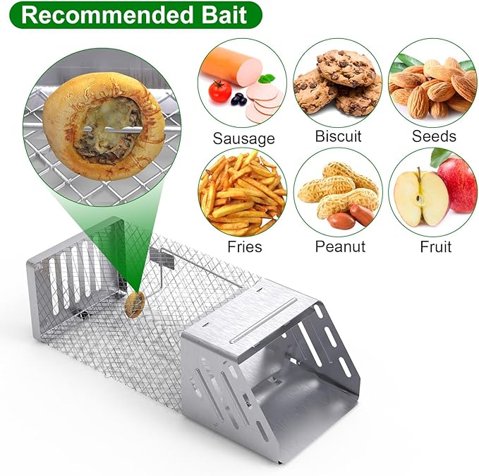 Automatic Continuous Humane Rat Trap, Single Door Metal Mouse Cage Traps and Other Small Live Animals Cage, Easy to Catch and Release, Work for Indoor Outdoor