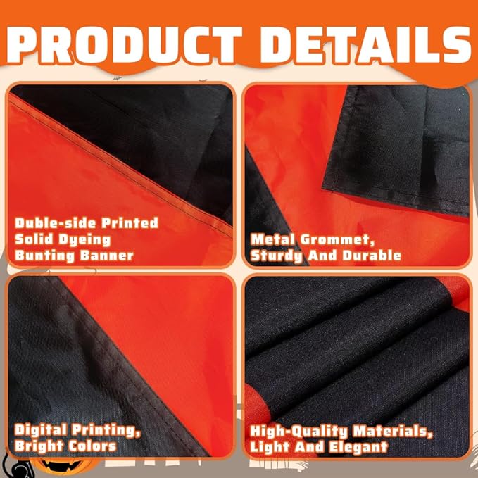 Halloween Bunting Flag- 3 Stripe Orange & Black Bunting Flags Trick or Treat Halloween Decor Outside Wall Garden Porch Indoor Home - 24" x 240"