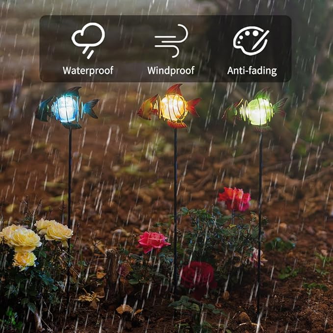 Outdoor Garden Solar Lights,Fish Outdoor Figurine Lights with Stakes,Waterproof Decorative Solar Decor for Patio,Yard,Lawn,Garden Stakes Decorative Present for Mom