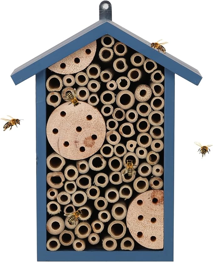 Wooden Bee House-Mason Bee House for Garden,Handmade Natural Wooden Bee Hive for Ladybugs, Lacewings,Butterfly,Bug,Outdoor Bee Hotel