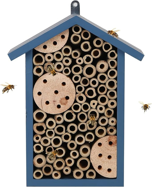 Wooden Bee House-Mason Bee House for Garden,Handmade Natural Wooden Bee Hive for Ladybugs, Lacewings,Butterfly,Bug,Outdoor Bee Hotel