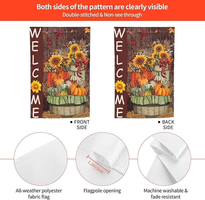 Halloween Pumpkin Fall Bird Autumn Retro Sunflower Garden Flag Welcome Party Outdoor Outside Decorations Picks Home House Garden Yard Decor 12x18 Inch