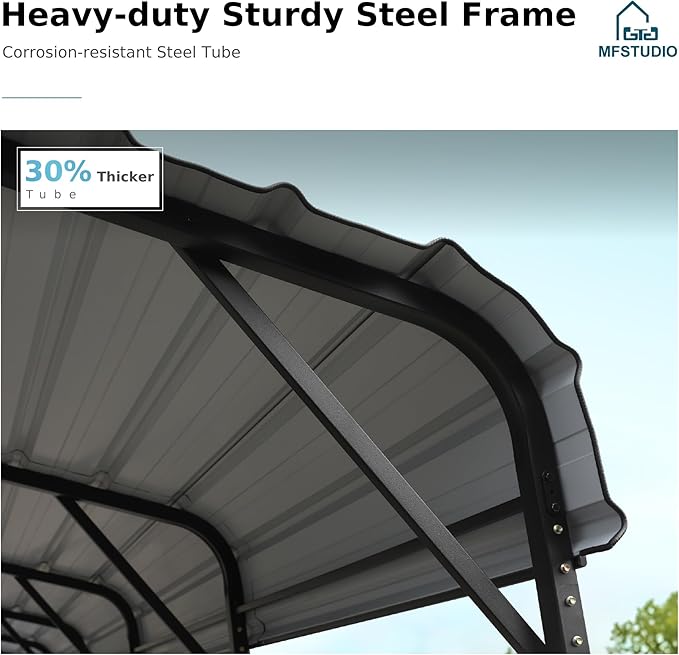 MFSTUDIO Carport 20x20 ft, Outdoor Heavy Duty Metal Shed Carports, Metal Garage Car Shelter Shade Car Port with Galvanized Roof, Frame and Bolts for 2 Cars, Truck and Boats